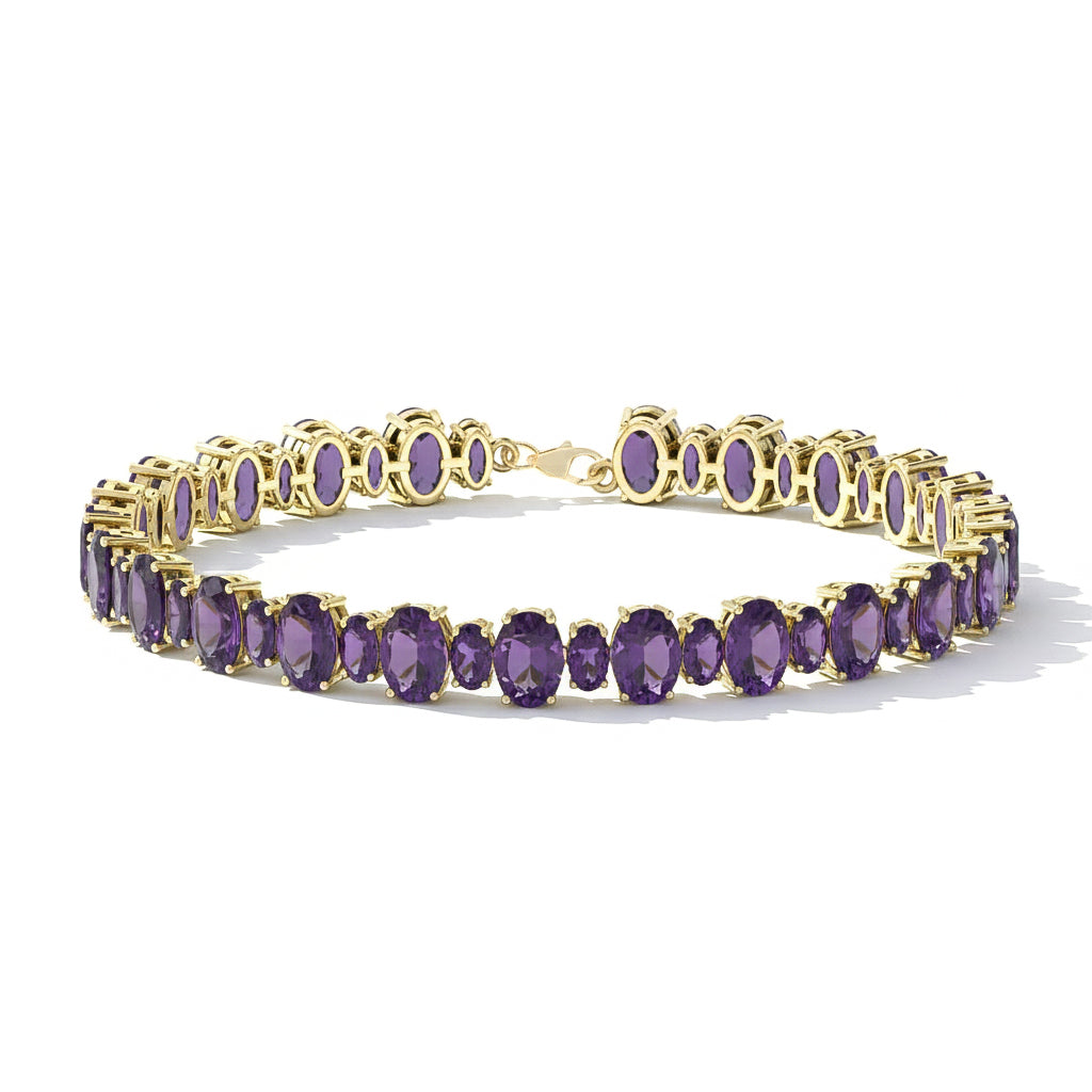 Amethyst Oval Tennis Bracelet in 925 Sterling Silver 7x5 MM 34.50ct