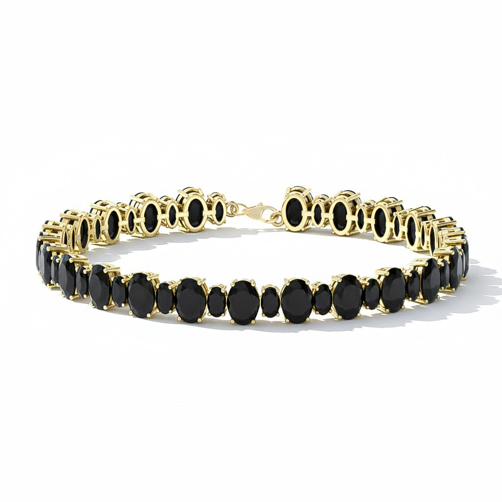 Black Onyx Oval Tennis Bracelet in 925 Sterling Silver 7x5 MM 34.50ct