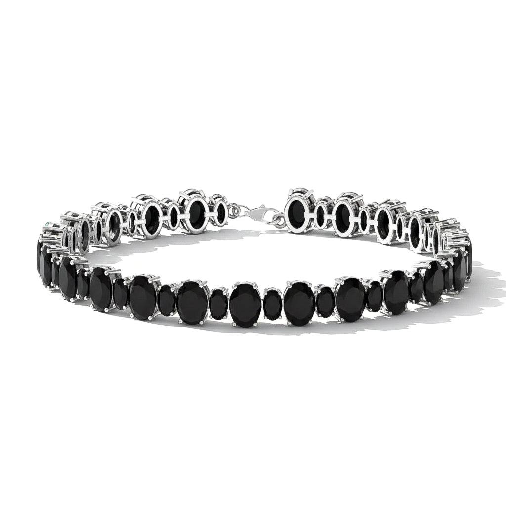 Black Onyx Oval Tennis Bracelet in 925 Sterling Silver 7x5 MM 34.50ct