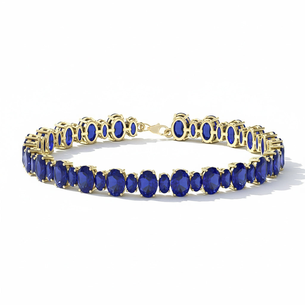 Blue Sapphire Oval Tennis Bracelet in 925 Sterling Silver 7x5 MM 34.50ct