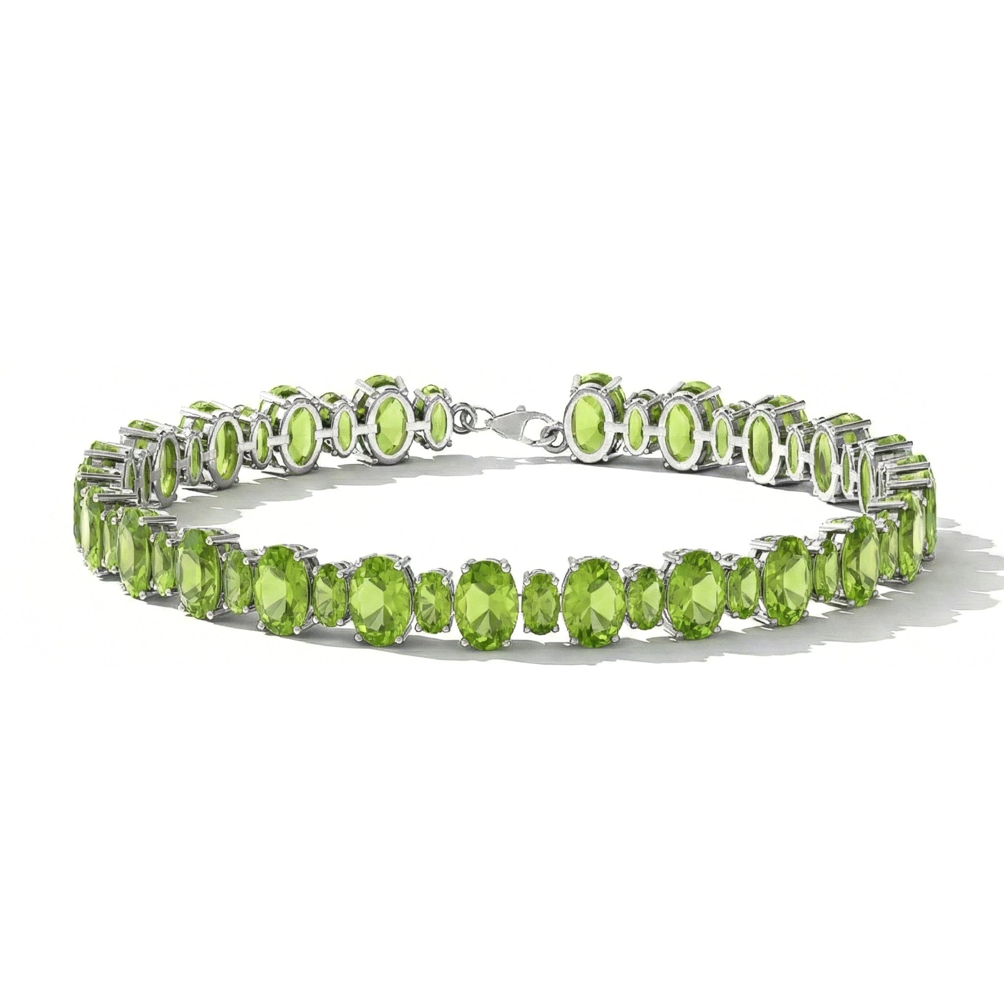 Peridot Oval Tennis Bracelet in 925 Sterling Silver 7x5 MM 34.50ct