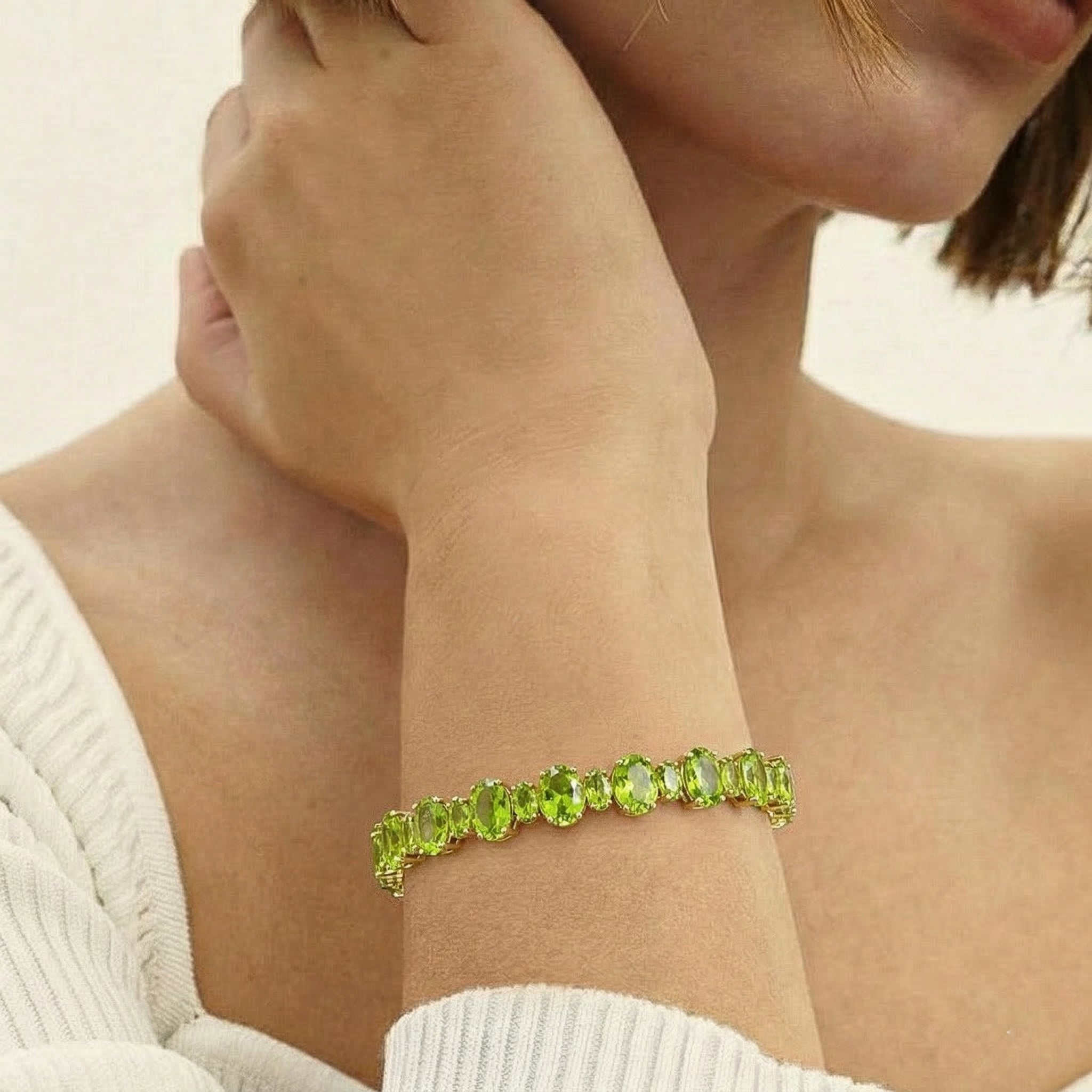 Peridot Oval Tennis Bracelet in 925 Sterling Silver 7x5 MM 34.50ct