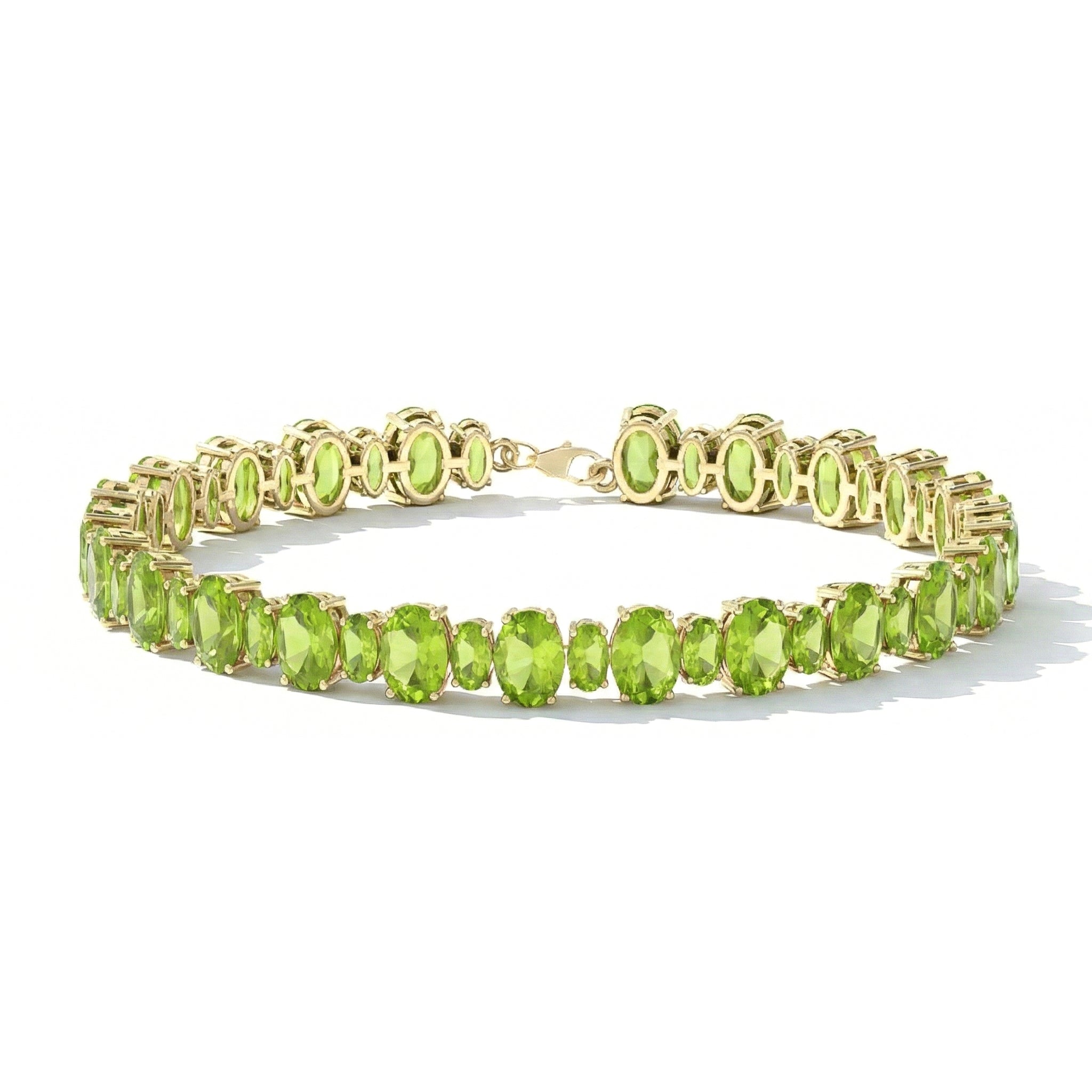 Peridot Oval Tennis Bracelet in 925 Sterling Silver 7x5 MM 34.50ct