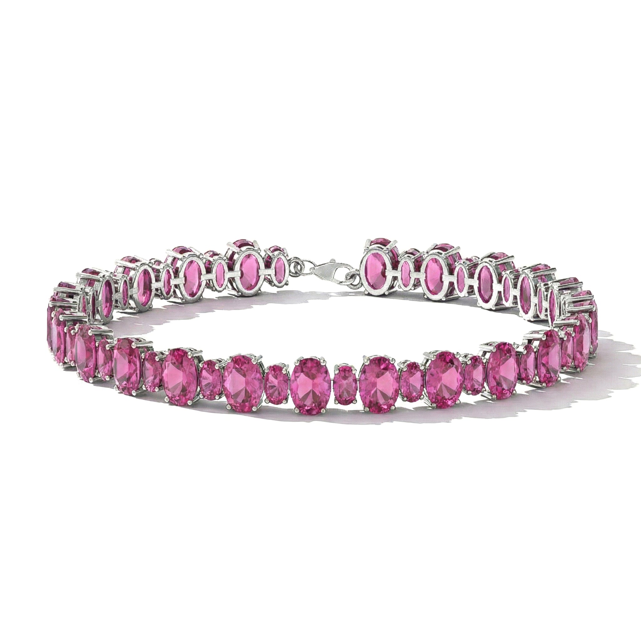 Pink Tourmaline Oval Tennis Bracelet in 925 Sterling Silver 7x5 MM 34.50ct