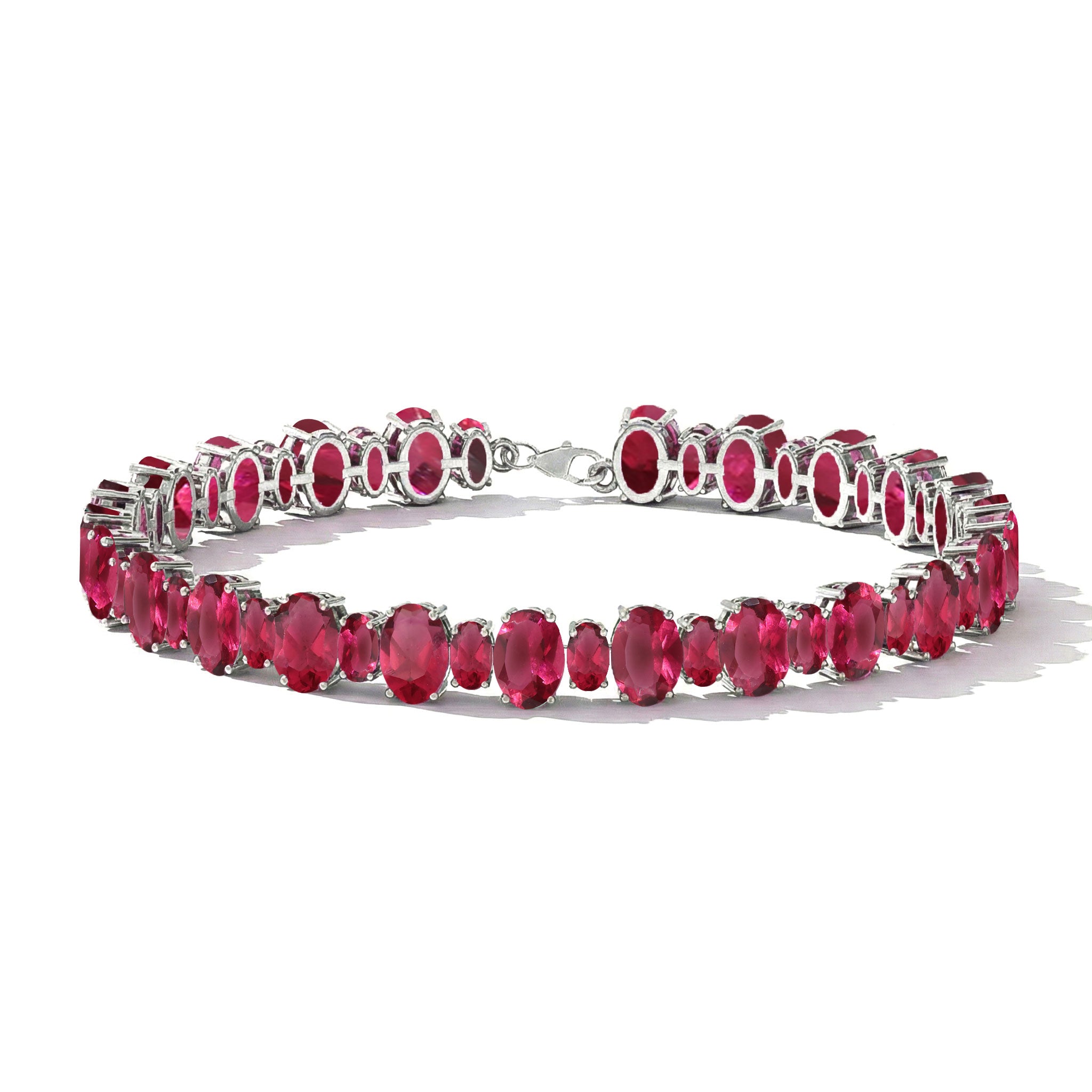 Pink Tourmaline Oval Tennis Bracelet in 925 Sterling Silver 7x5 MM 34.50ct