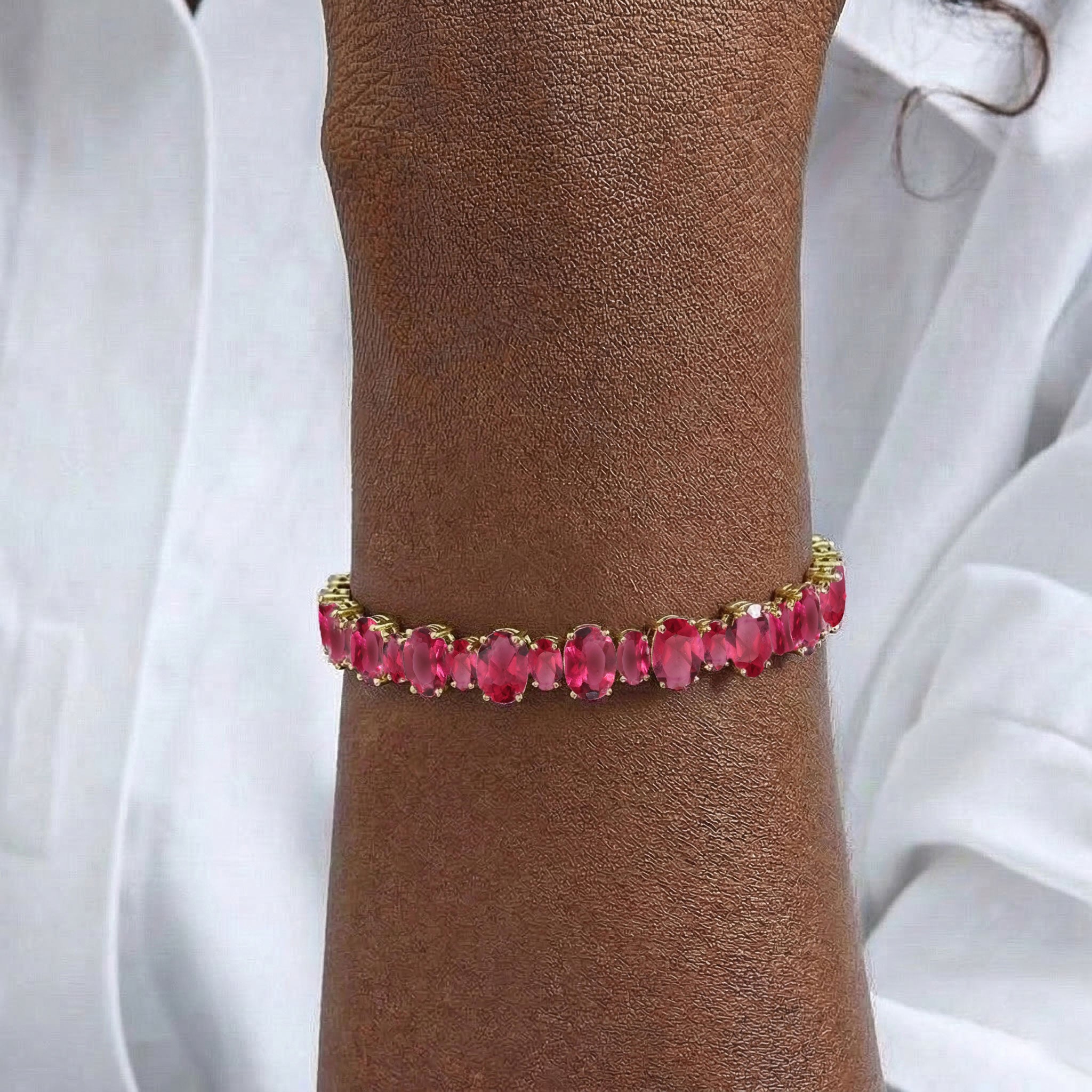 Pink Tourmaline Oval Tennis Bracelet in 925 Sterling Silver 7x5 MM 34.50ct