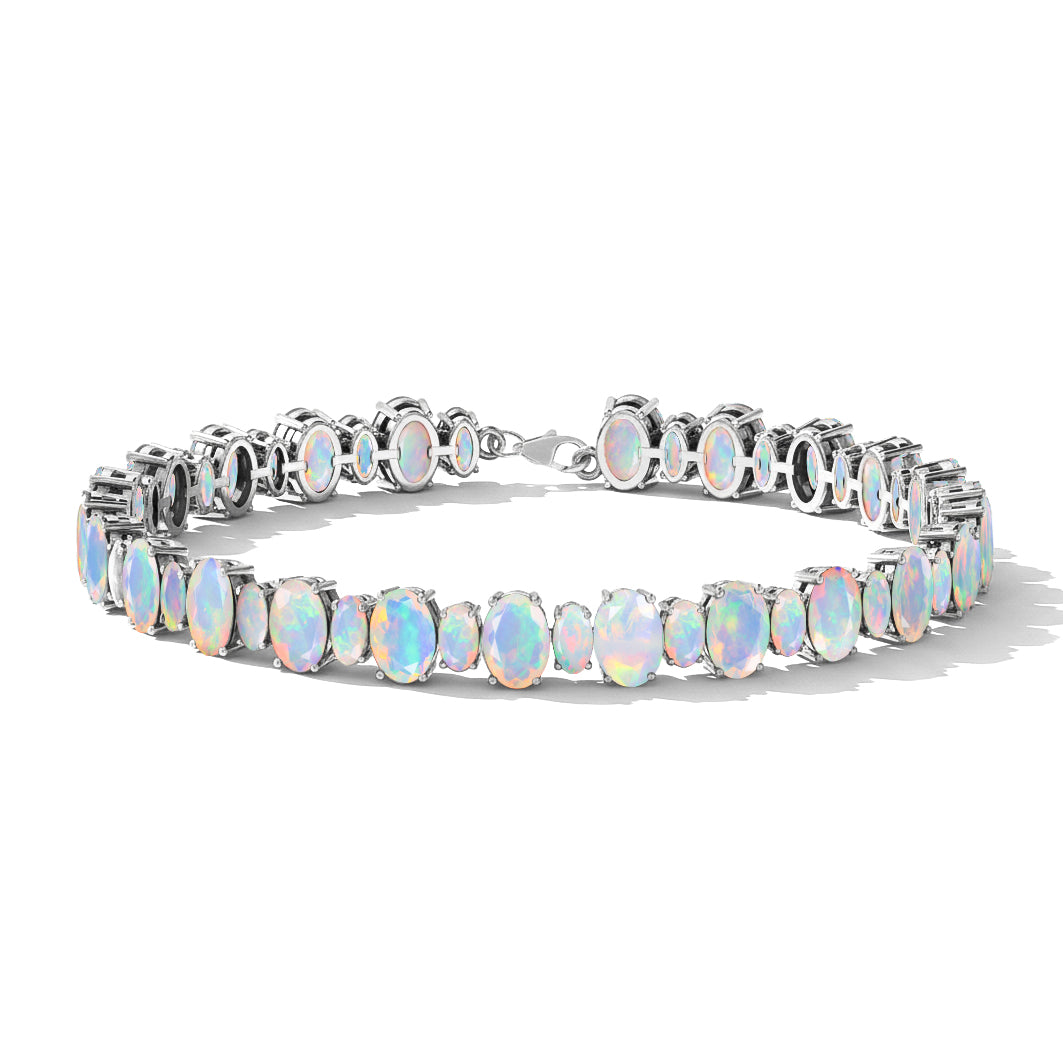 White Opal Oval Tennis Bracelet in 925 Sterling Silver 7x5 MM 34.50ct