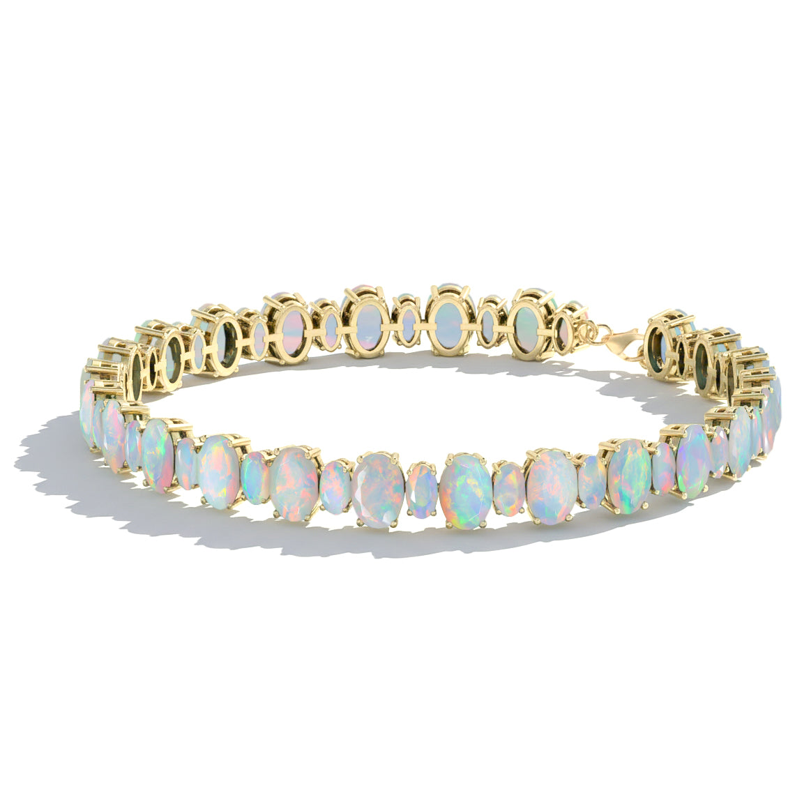 White Opal Oval Tennis Bracelet in 925 Sterling Silver 7x5 MM 34.50ct