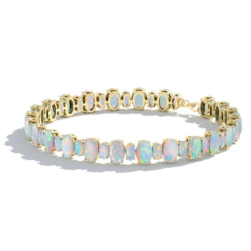 White Opal Oval Tennis Bracelet in 925 Sterling Silver 7x5 MM 34.50ct