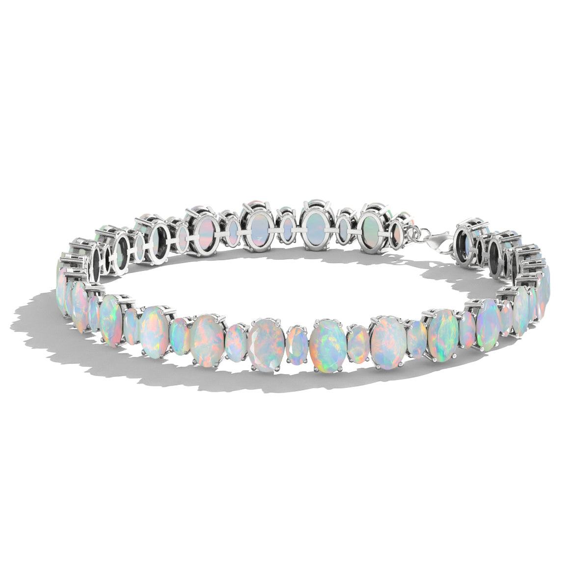 White Opal Oval Tennis Bracelet in 925 Sterling Silver 7x5 MM 34.50ct