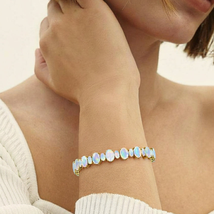 White Opal Oval Tennis Bracelet in 925 Sterling Silver 7x5 MM 34.50ct