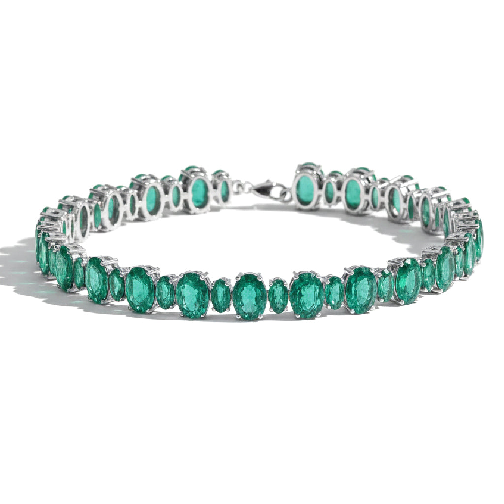 Emerald Oval Tennis Bracelet in 925 Sterling Silver 7x5 MM 34.50ct