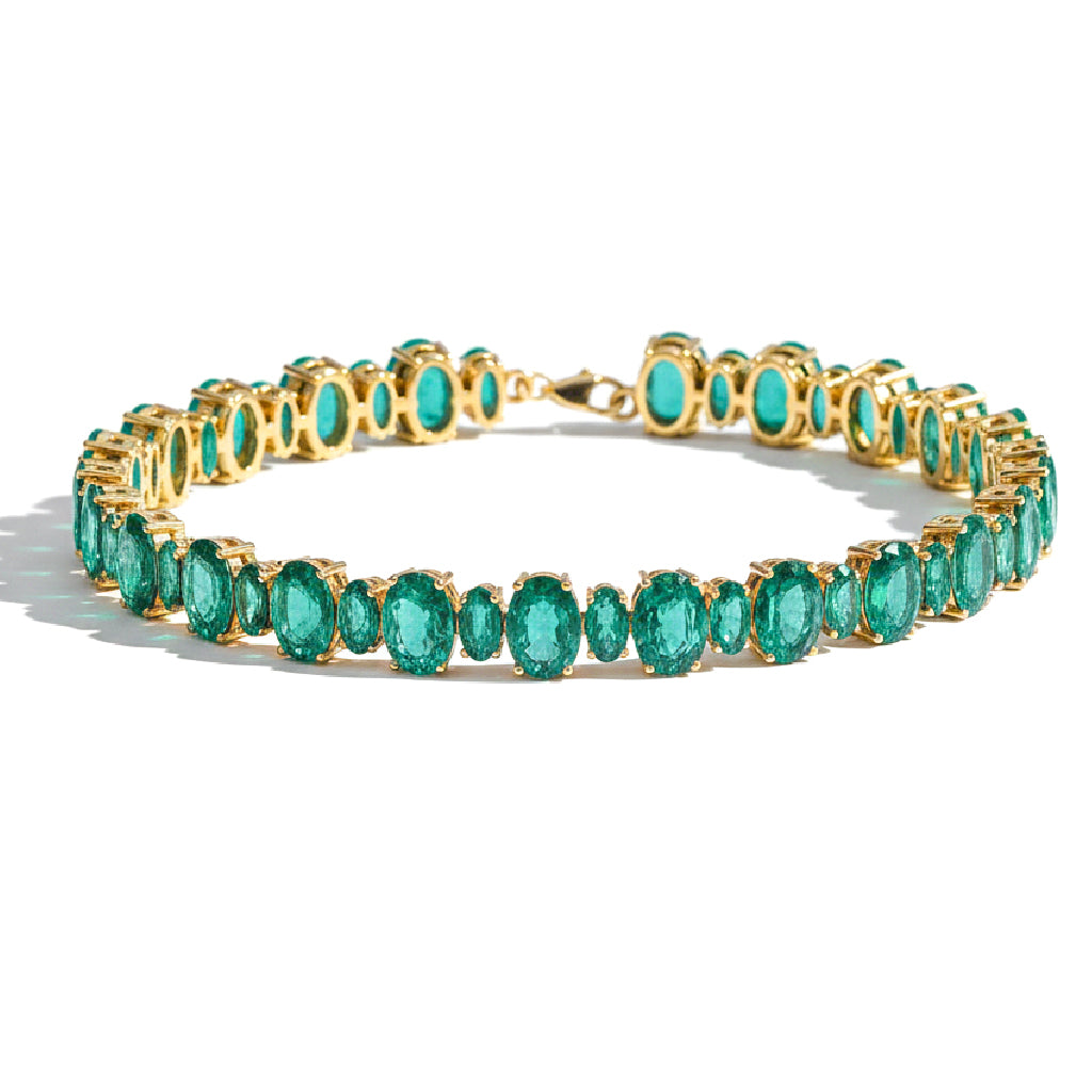 Emerald Oval Tennis Bracelet in 925 Sterling Silver 7x5 MM 34.50ct