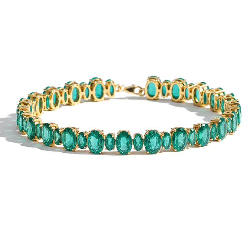 Emerald Oval Tennis Bracelet in 925 Sterling Silver 7x5 MM 34.50ct