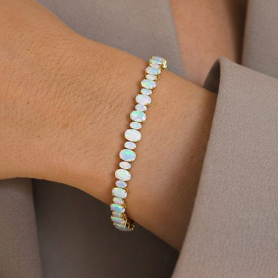 White Opal Oval Tennis Bracelet in 925 Sterling Silver 7x5 MM 34.50ct
