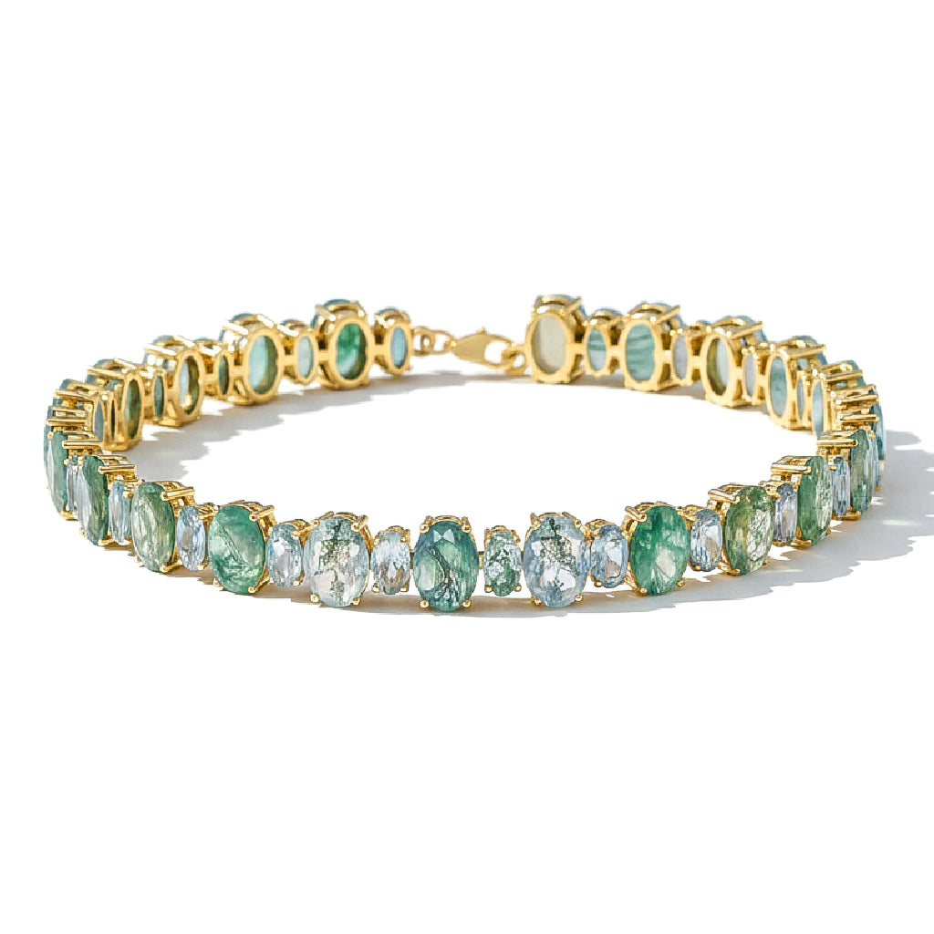 Moss Agate Oval Tennis Bracelet in 925 Sterling Silver 7x5 MM 34.50ct