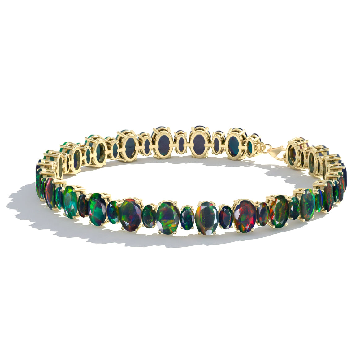 Black Opal Oval Tennis Bracelet in 925 Sterling Silver 7x5 MM 34.50ct