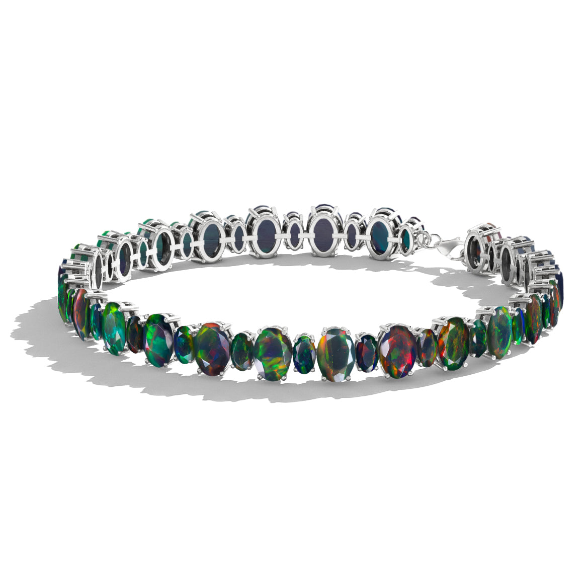 Black Opal Oval Tennis Bracelet in 925 Sterling Silver 7x5 MM 34.50ct