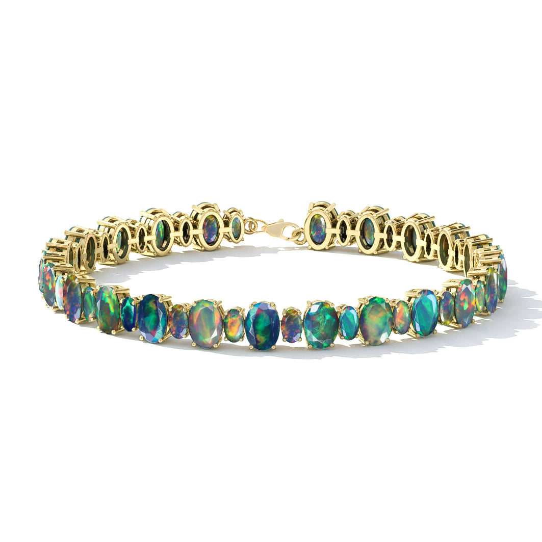 Black Opal Oval Tennis Bracelet in 925 Sterling Silver 7x5 MM 34.50ct