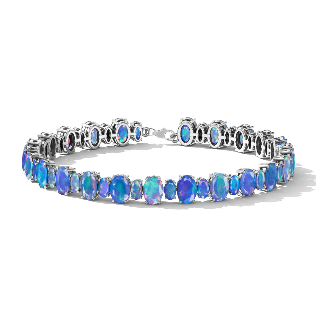 Blue Opal Oval Tennis Bracelet in 925 Sterling Silver 7x5 MM 34.50ct