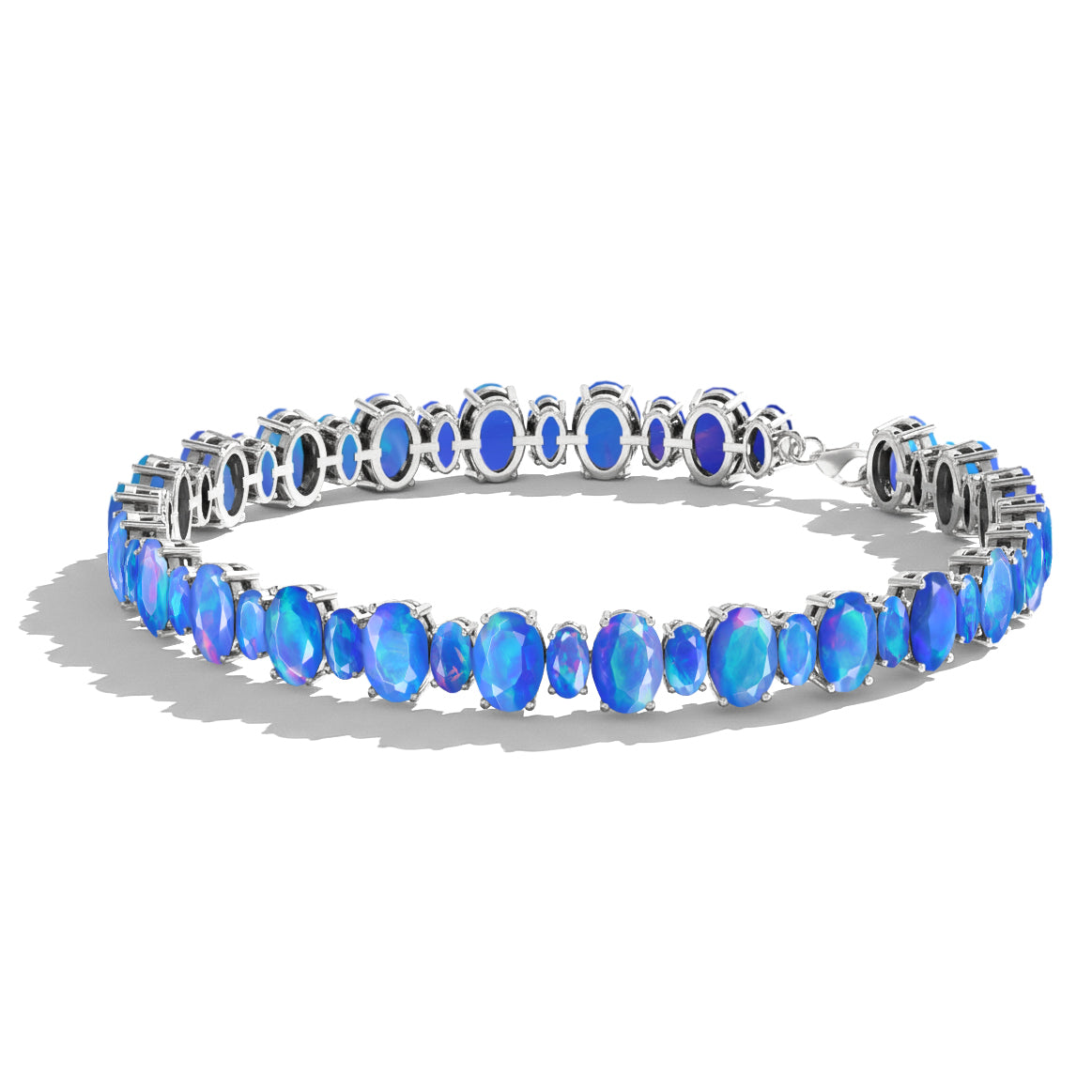 Blue Opal Oval Tennis Bracelet in 925 Sterling Silver 7x5 MM 34.50ct