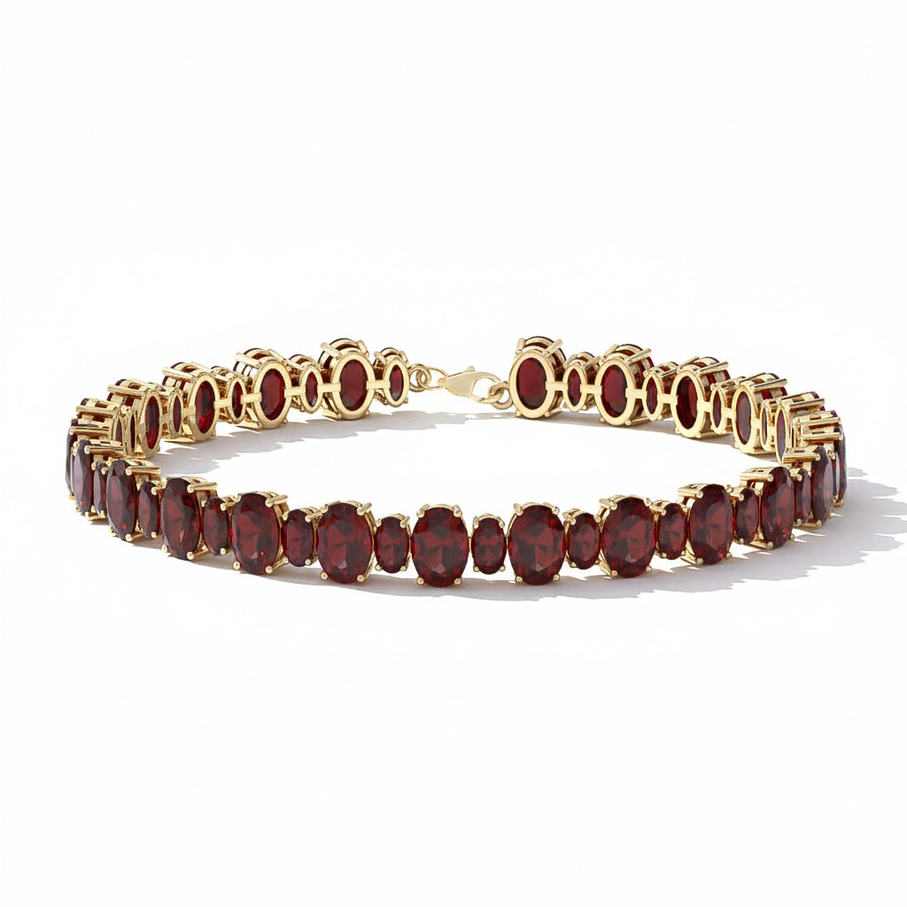 Oval garnet tennis bracelet elegant silver design