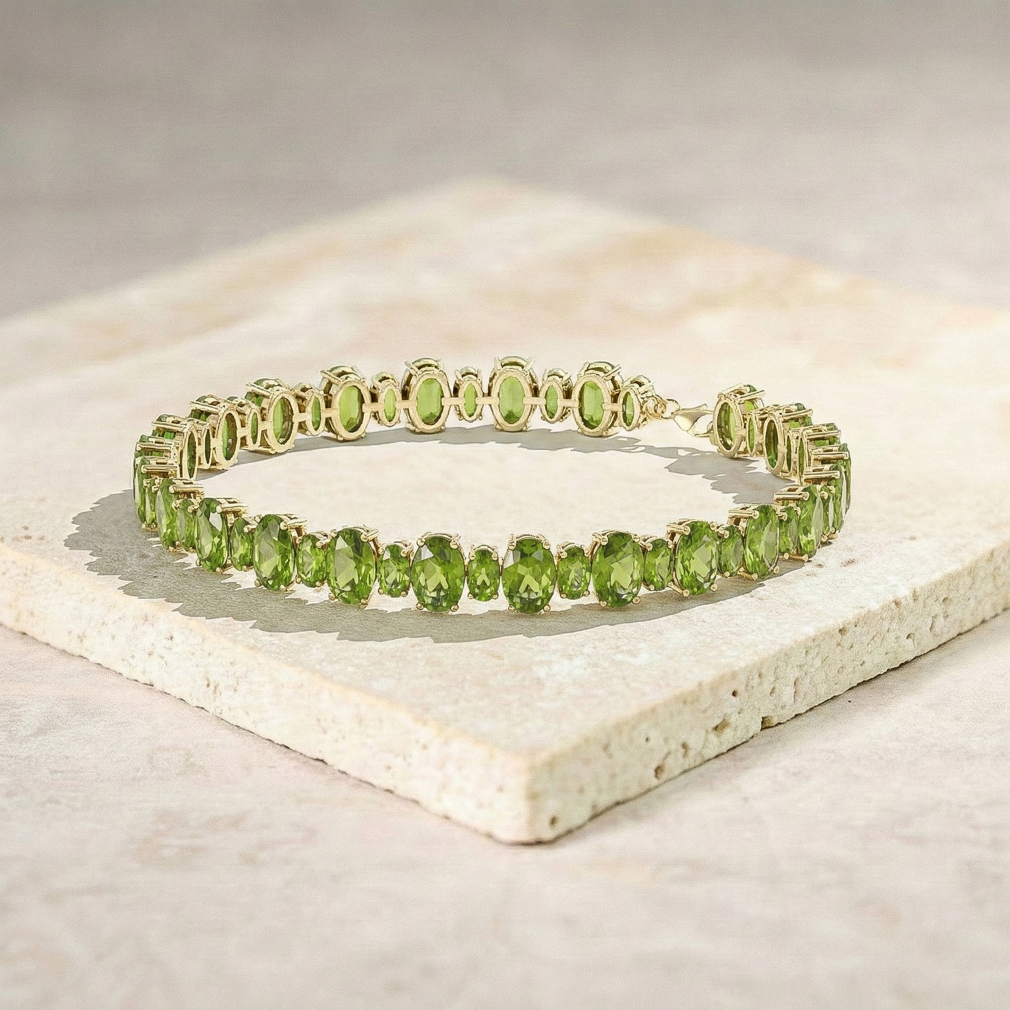 Peridot Oval Tennis Bracelet in 925 Sterling Silver 7x5 MM 34.50ct