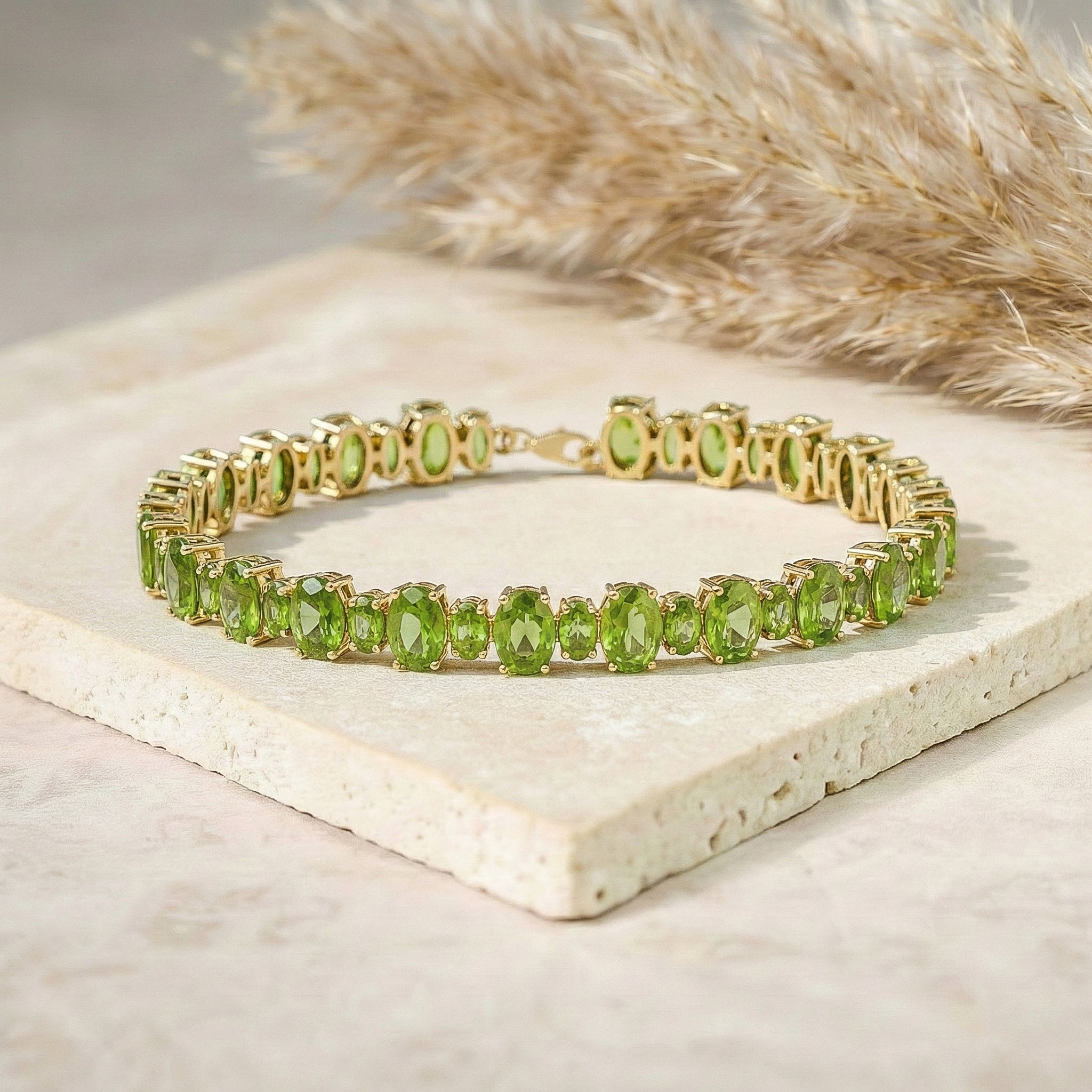 Peridot Oval Tennis Bracelet in 925 Sterling Silver 7x5 MM 34.50ct
