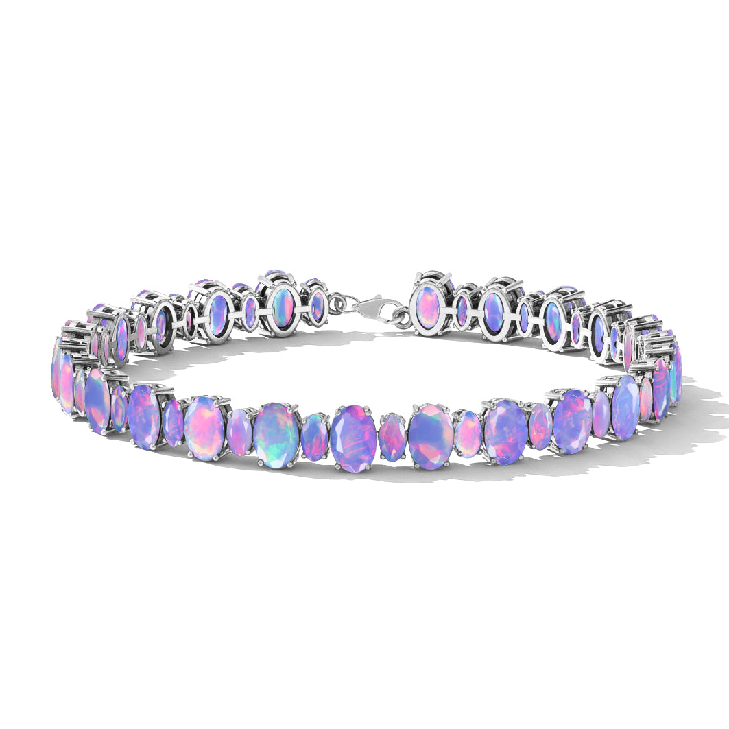 Lavender Opal Oval Tennis Bracelet in 925 Sterling Silver 7x5 MM 34.50ct