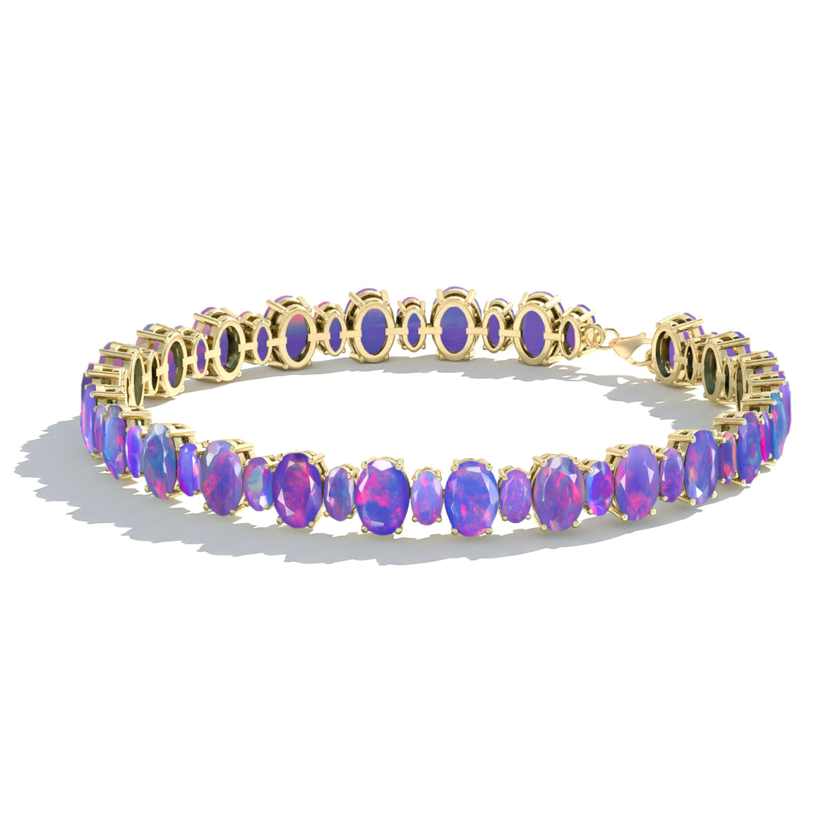 Lavender Opal Oval Tennis Bracelet in 925 Sterling Silver 7x5 MM 34.50ct