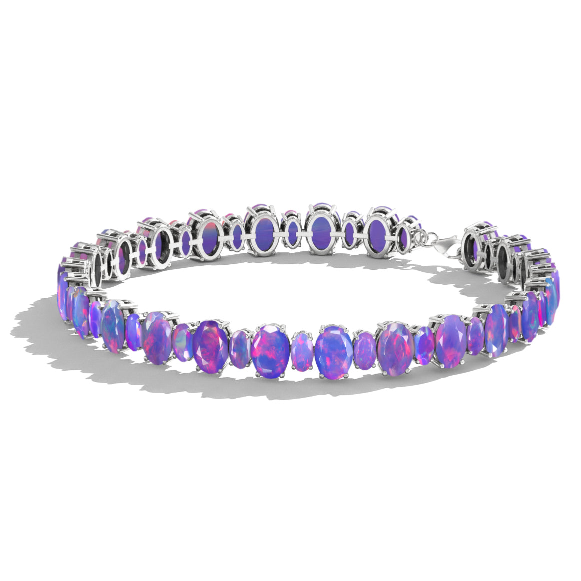 Lavender Opal Oval Tennis Bracelet in 925 Sterling Silver 7x5 MM 34.50ct