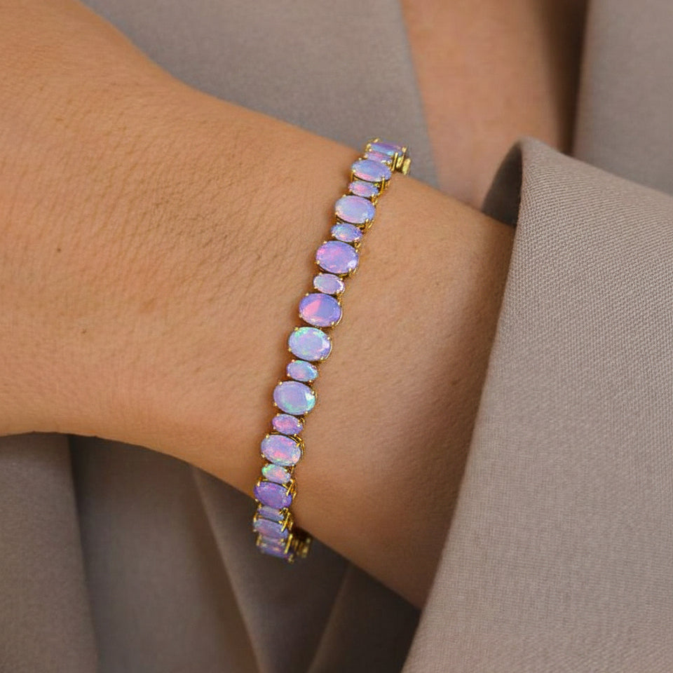 Lavender Opal Oval Tennis Bracelet in 925 Sterling Silver 7x5 MM 34.50ct
