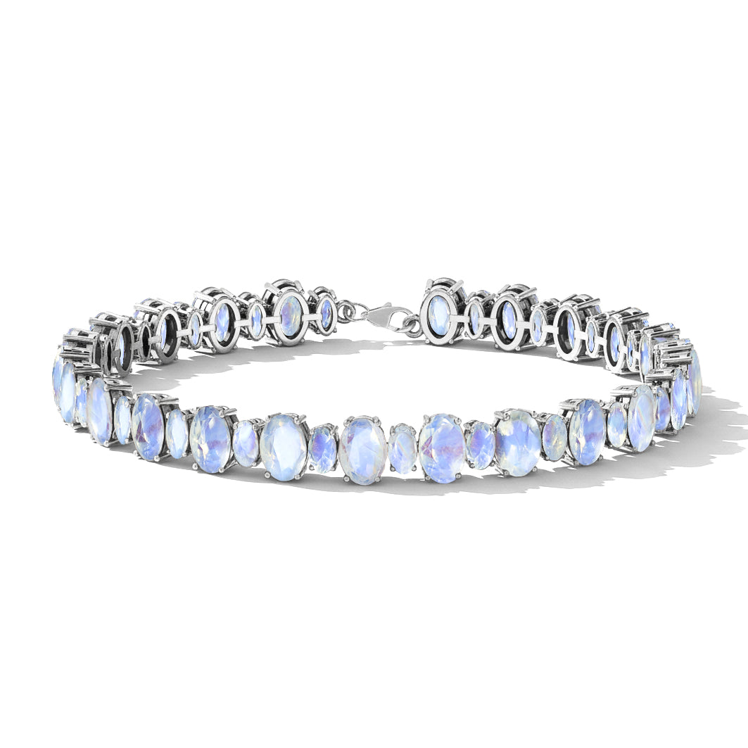 Moonstone Oval Tennis Bracelet in 925 Sterling Silver 7x5 MM 34.50ct