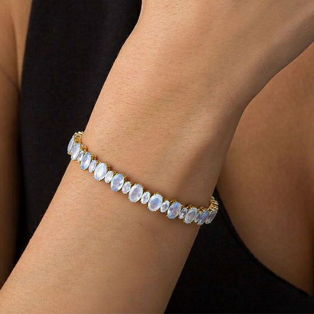 Moonstone Oval Tennis Bracelet in 925 Sterling Silver 7x5 MM 34.50ct
