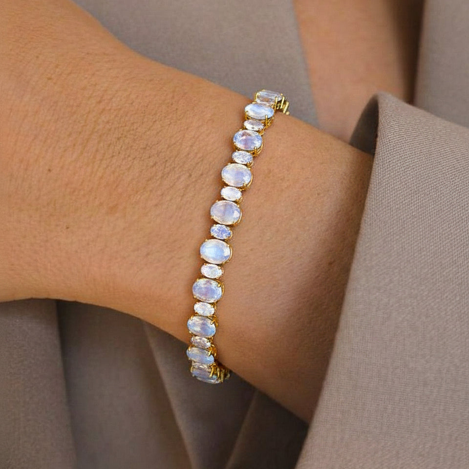 Moonstone Oval Tennis Bracelet in 925 Sterling Silver 7x5 MM 34.50ct