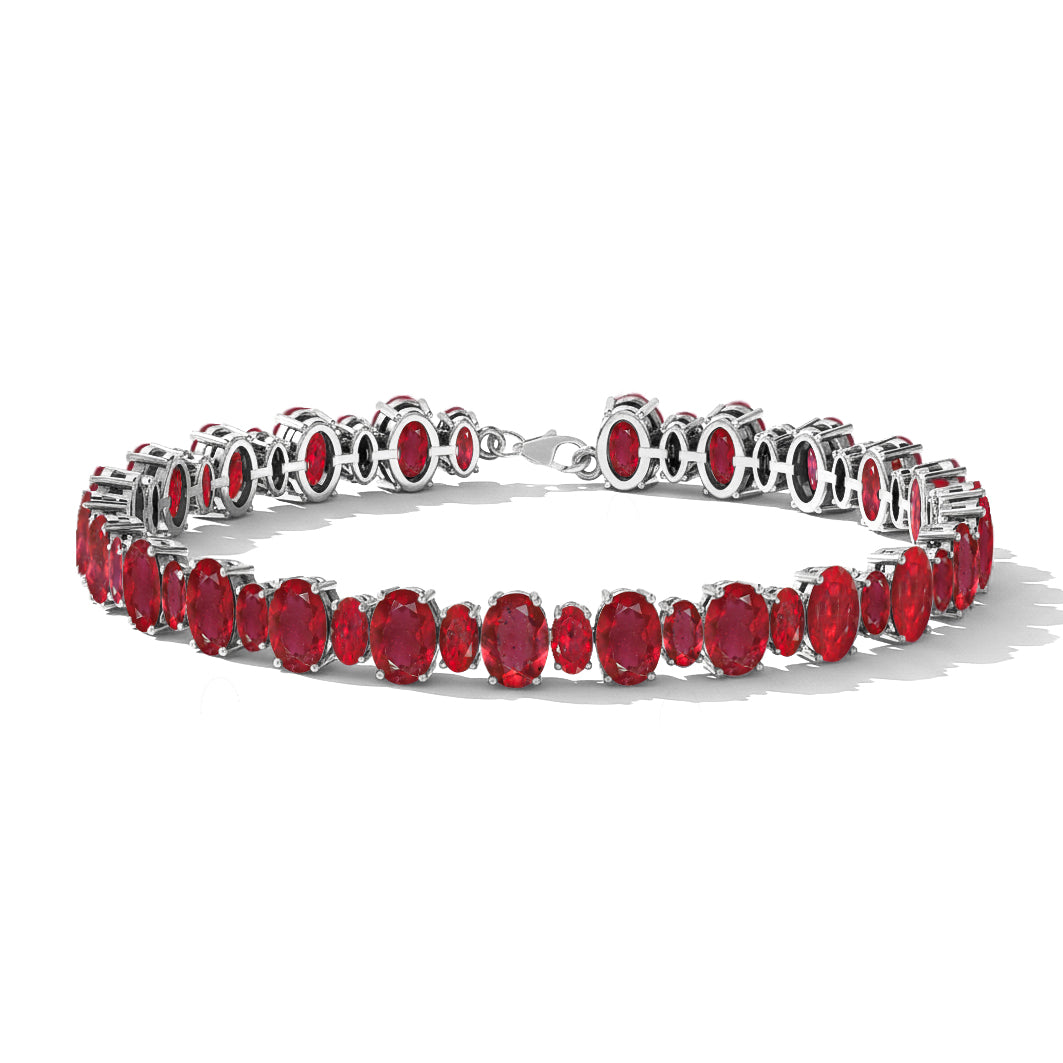 Ruby Oval Tennis Bracelet in 925 Sterling Silver 7x5 MM 34.50ct