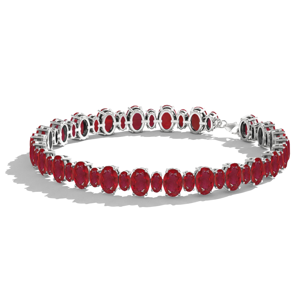 Ruby Oval Tennis Bracelet in 925 Sterling Silver 7x5 MM 34.50ct
