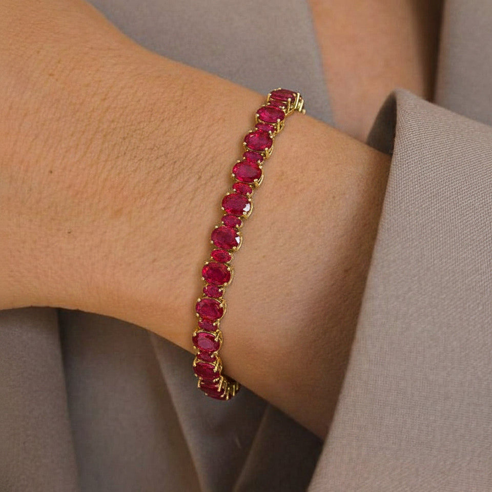 Ruby Oval Tennis Bracelet in 925 Sterling Silver 7x5 MM 34.50ct