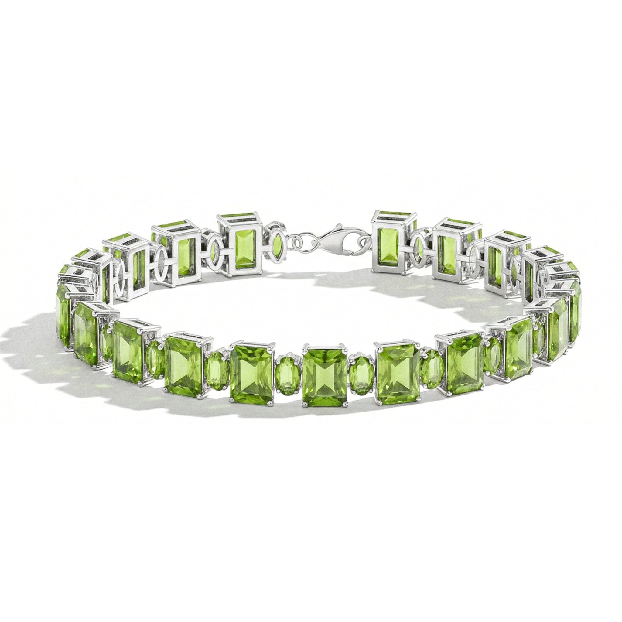 Peridot Octagon Tennis Bracelet in 925 Sterling Silver 7x5 MM 34.50ct