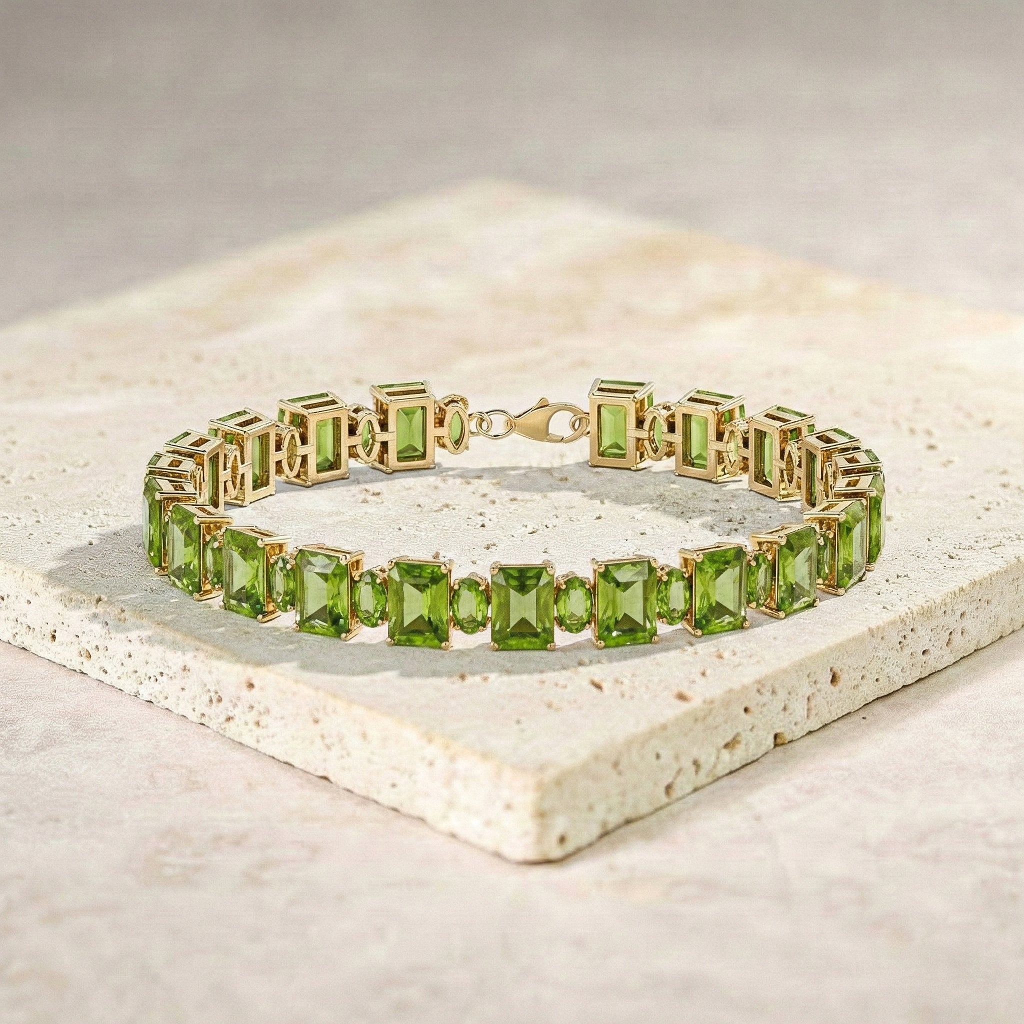 Peridot Octagon Tennis Bracelet in 925 Sterling Silver 7x5 MM 34.50ct