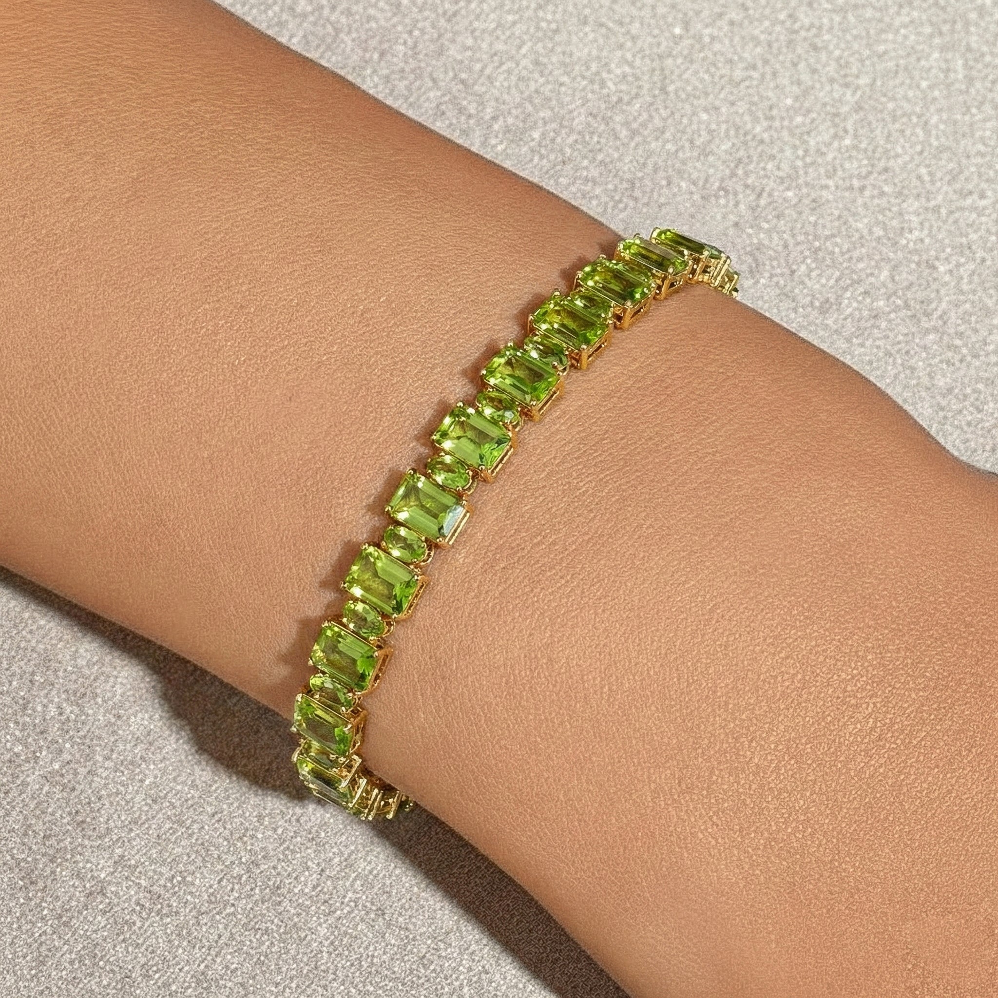 Peridot Octagon Tennis Bracelet in 925 Sterling Silver 7x5 MM 34.50ct