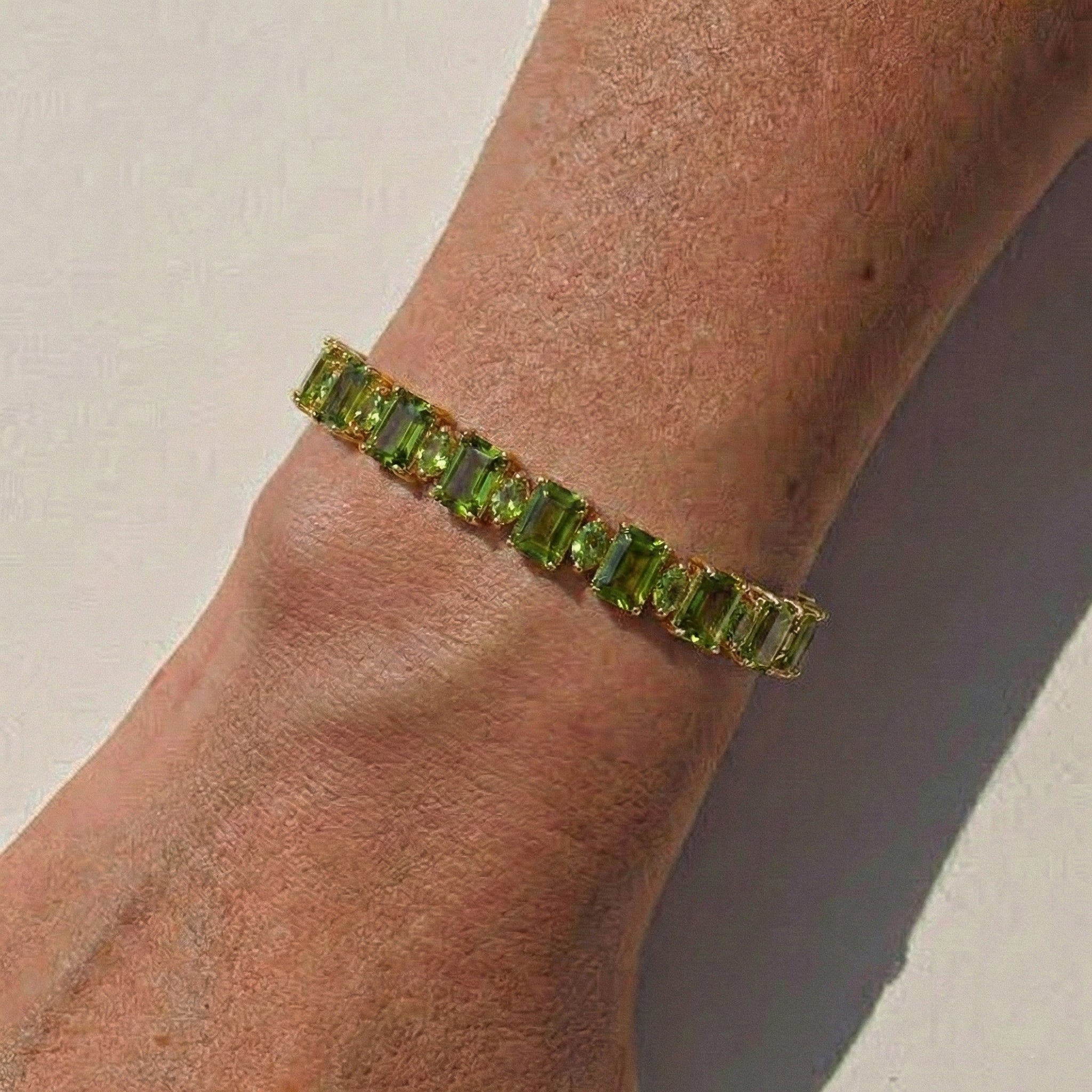 Peridot Octagon Tennis Bracelet in 925 Sterling Silver 7x5 MM 34.50ct