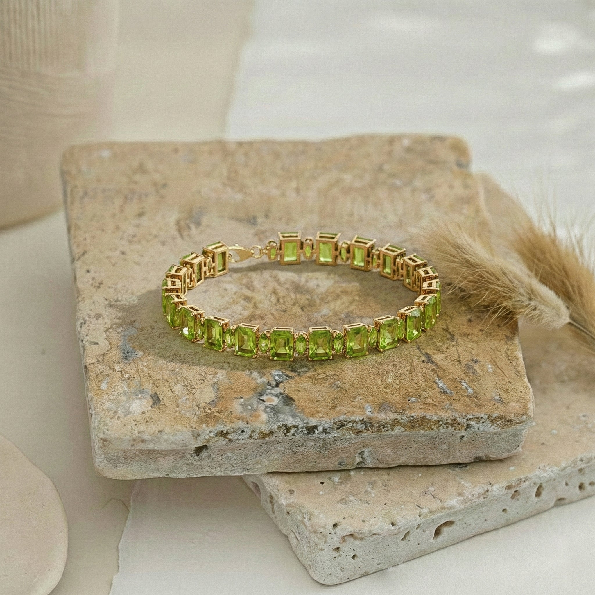 Peridot Octagon Tennis Bracelet in 925 Sterling Silver 7x5 MM 34.50ct