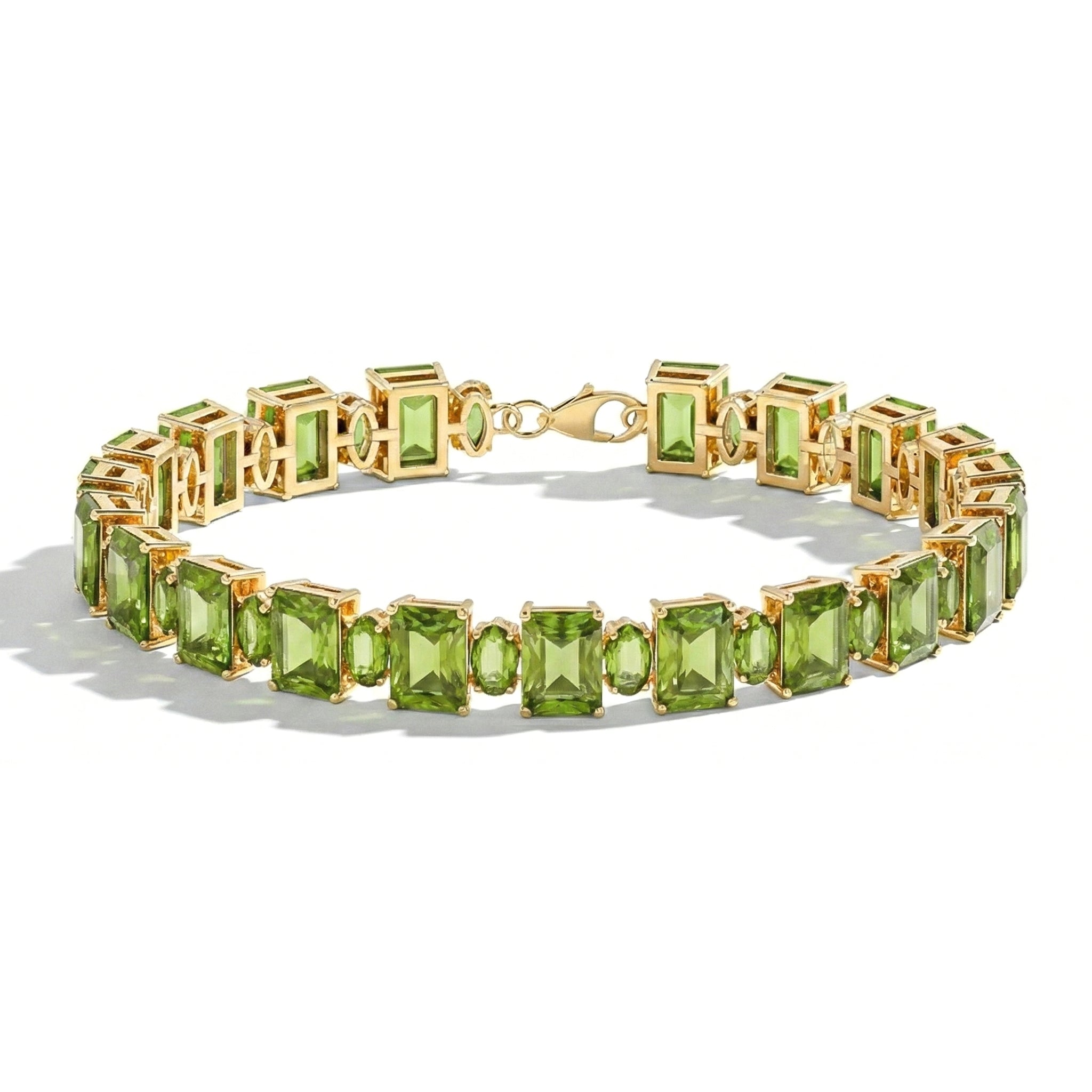Peridot Octagon Tennis Bracelet in 925 Sterling Silver 7x5 MM 34.50ct