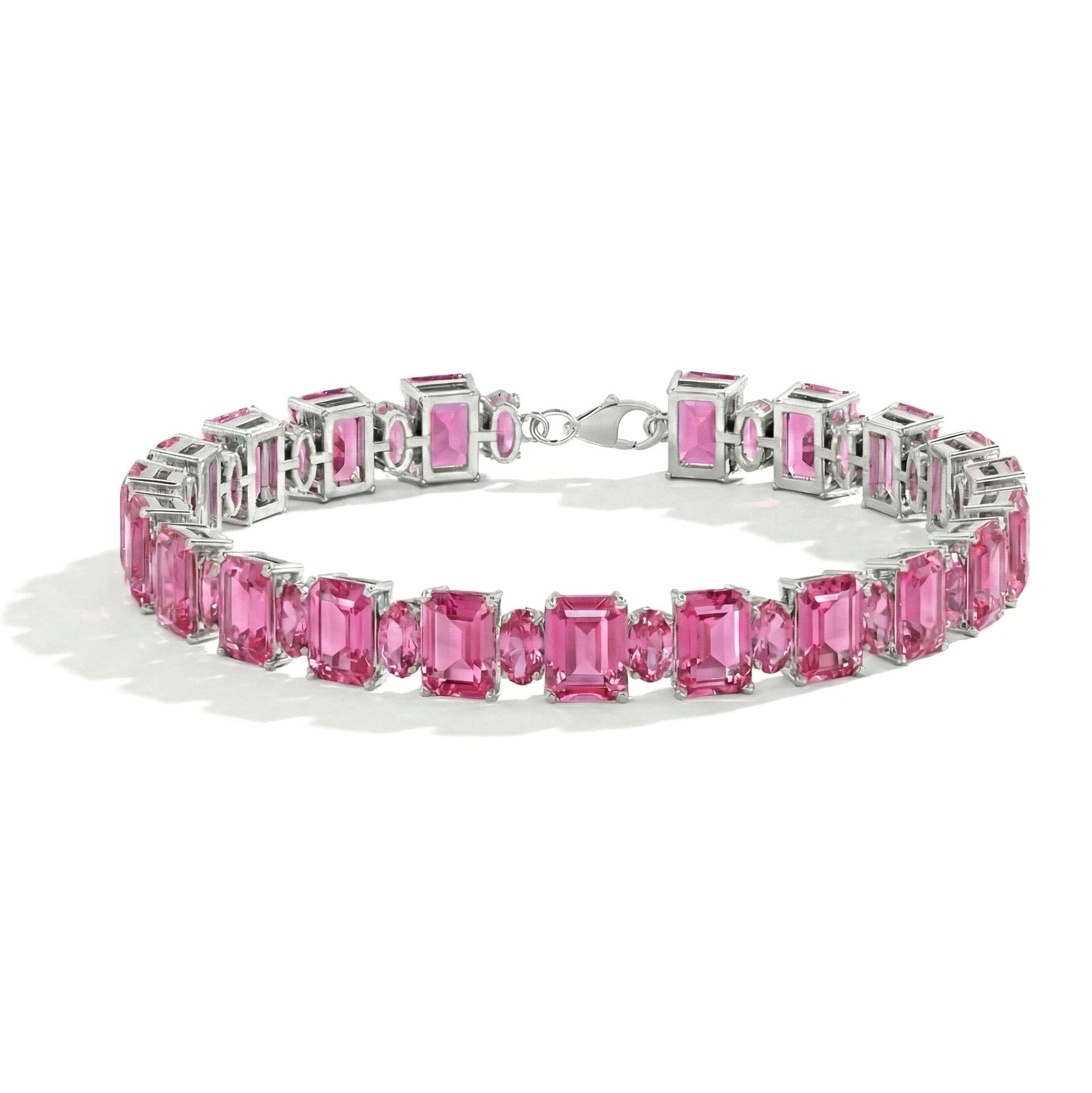 Pink Tourmaline Octagon Tennis Bracelet in 925 Sterling Silver 7x5 MM 34.50ct