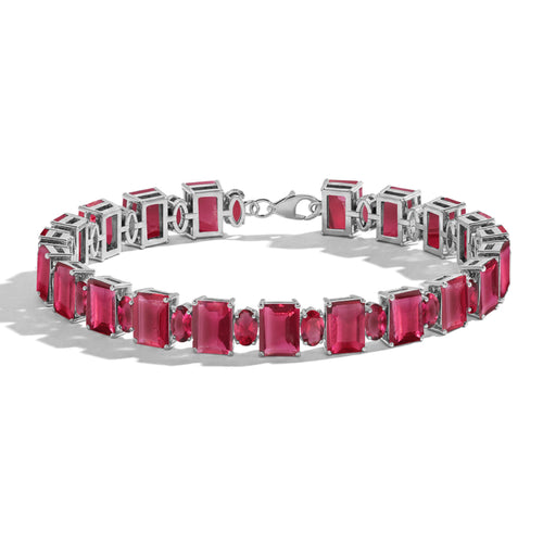 Pink Tourmaline Octagon Tennis Bracelet in 925 Sterling Silver 7x5 MM 34.50ct
