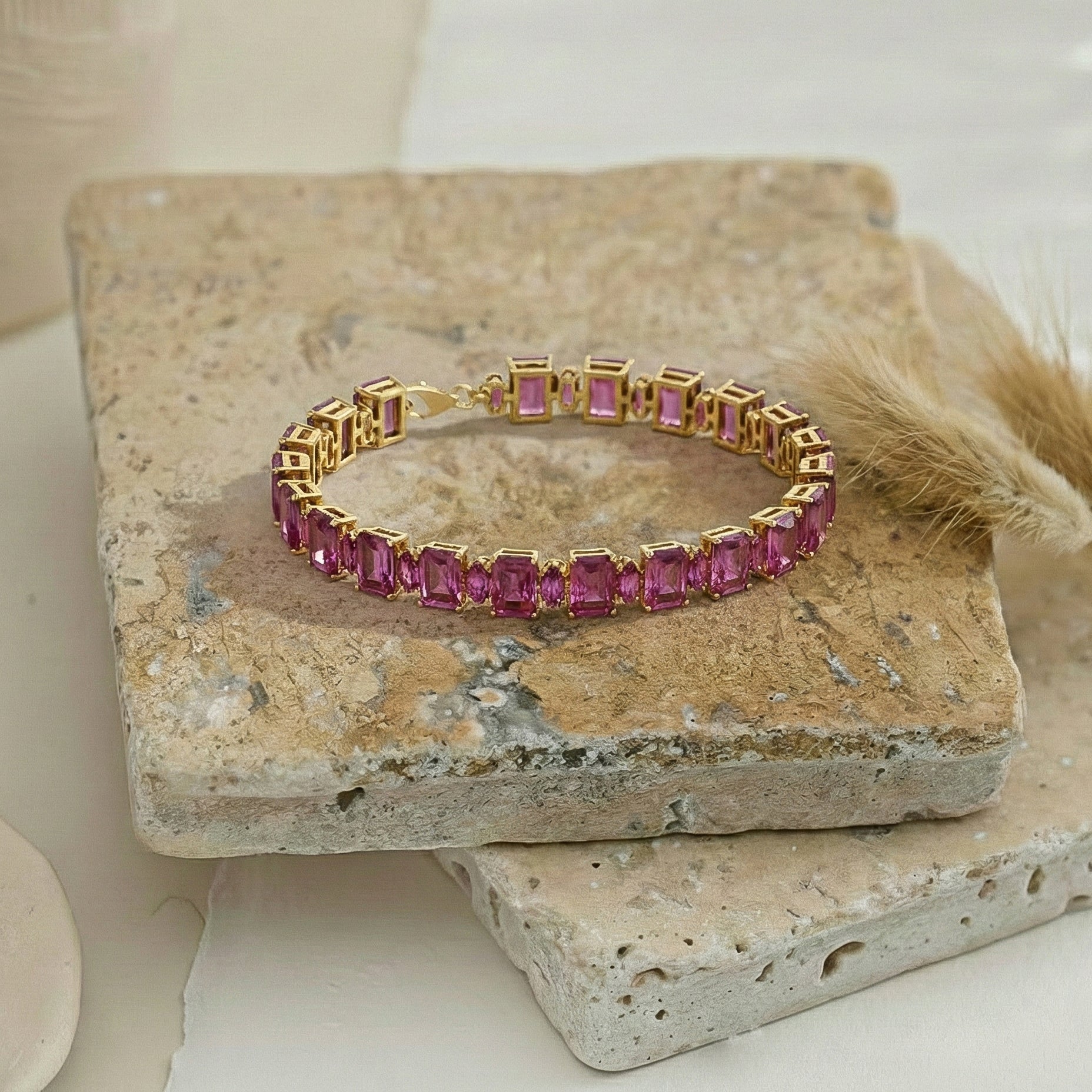 Pink Tourmaline Octagon Tennis Bracelet in 925 Sterling Silver 7x5 MM 34.50ct