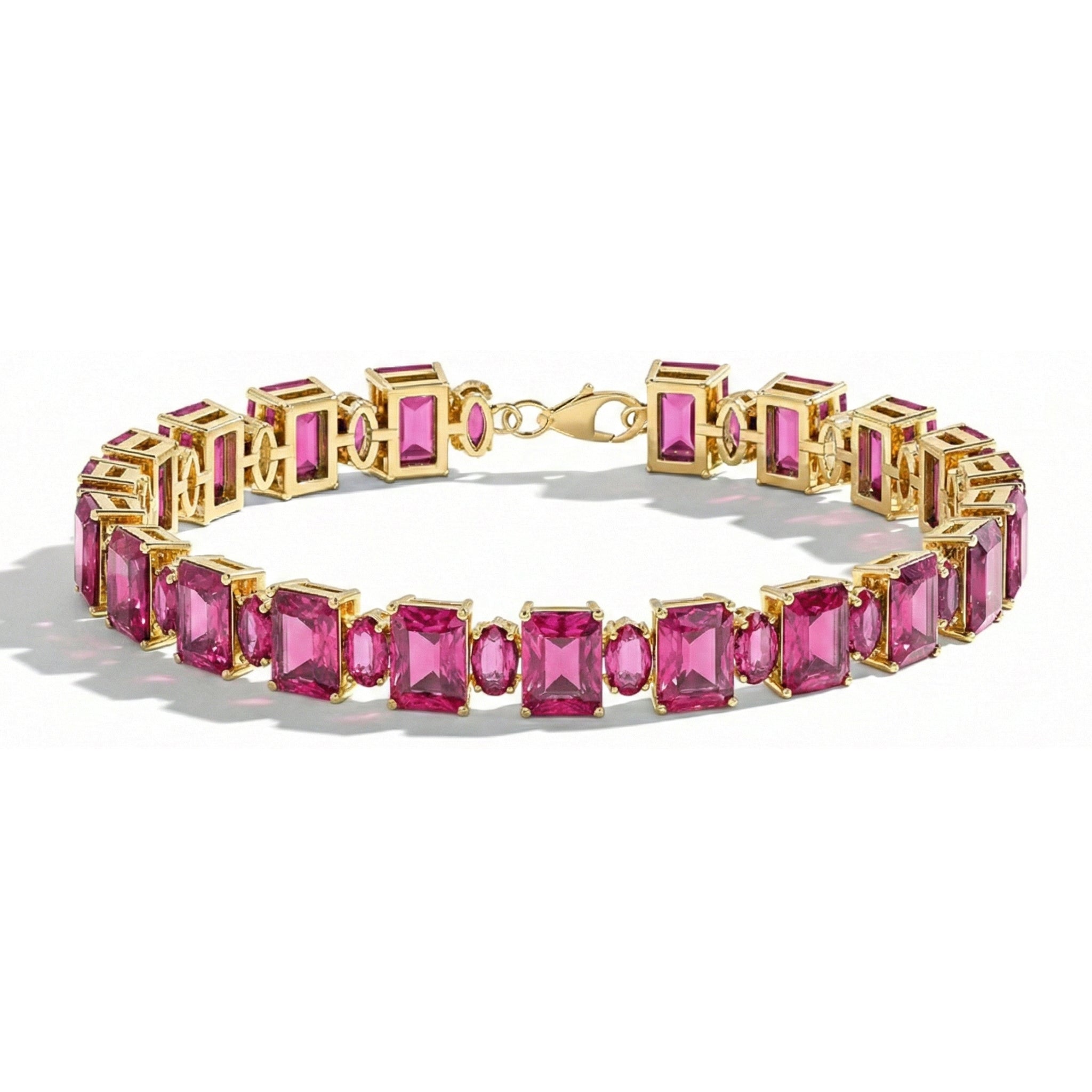 Pink Tourmaline Octagon Tennis Bracelet in 925 Sterling Silver 7x5 MM 34.50ct