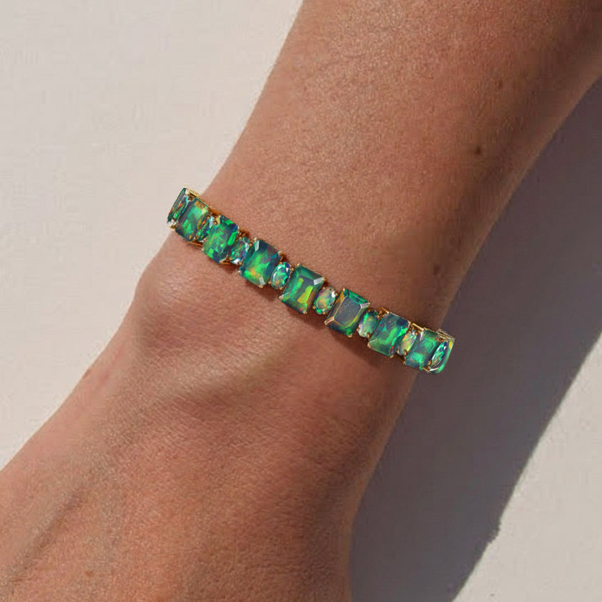 Black Opal Octagon Tennis Bracelet in 925 Sterling Silver 7x5 MM 34.50ct