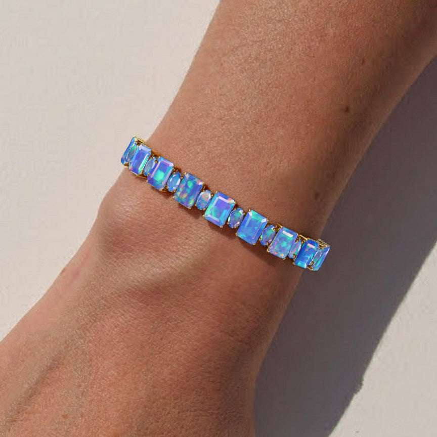 Blue Opal Octagon Tennis Bracelet in 925 Sterling Silver 7x5 MM 34.50ct